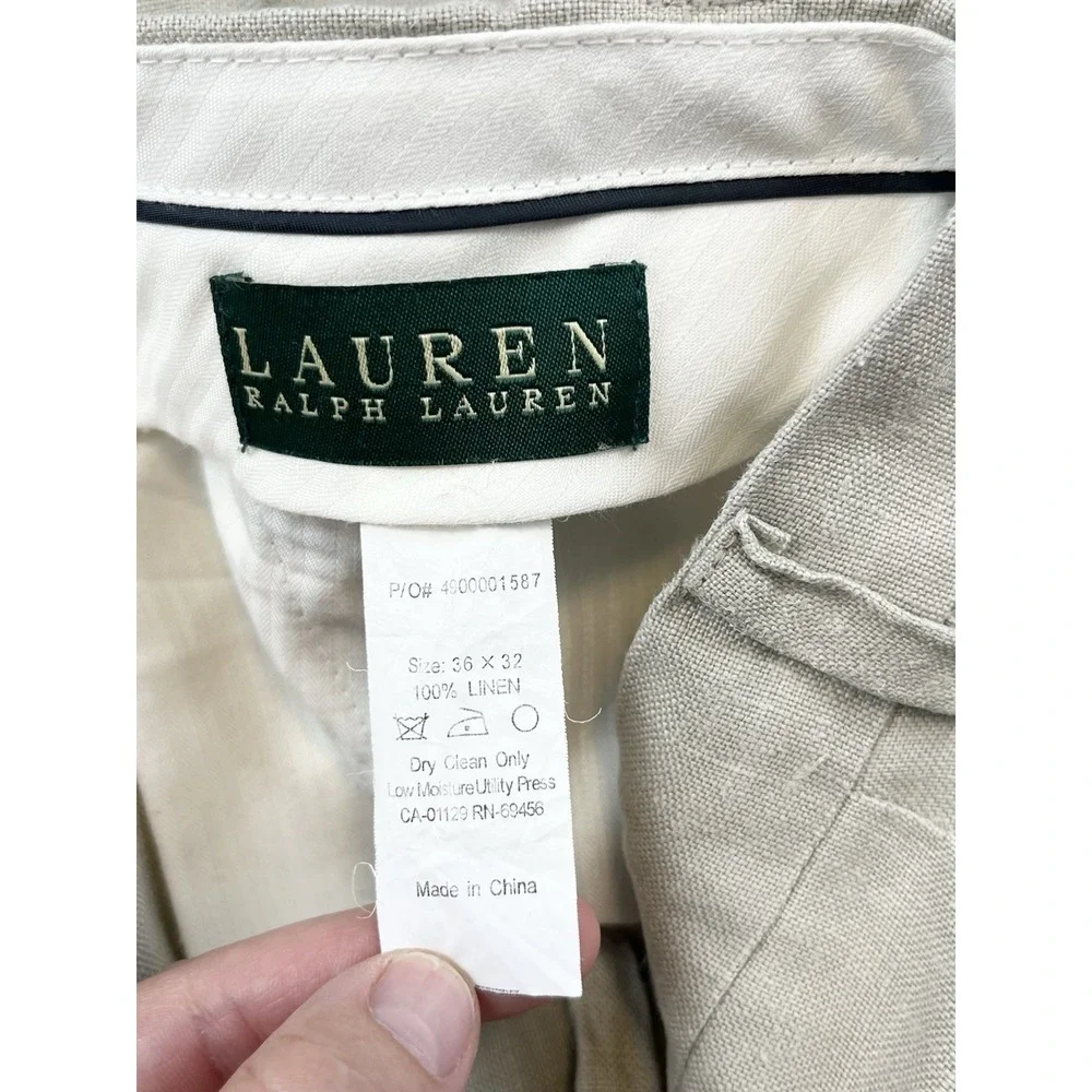 Lauren Ralph Lauren Mens 100% Linen Pants 36 x 32 Beige Classic Old Money